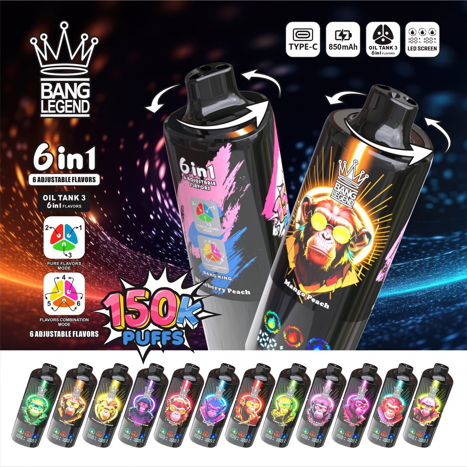Bang Legend 150000 Puffs 6 in 1 Flavors – 究極の6合1使い切り電子タバコ体験 - Image 2